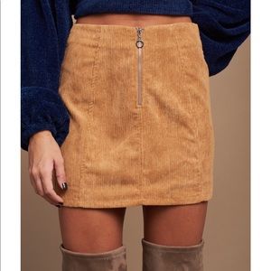 Vestique Calling Dibs Cord Skirt in Color Camel